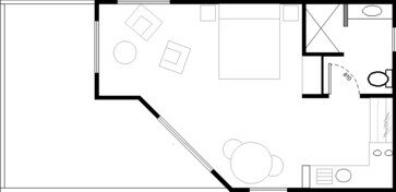 floor plan of self contained chalet at the resugence luxury eco lodge motueka